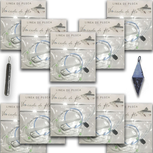 Kit 10 Línea De Pesca Variada De Rio +2 Anzuelos C/u +regalo 0