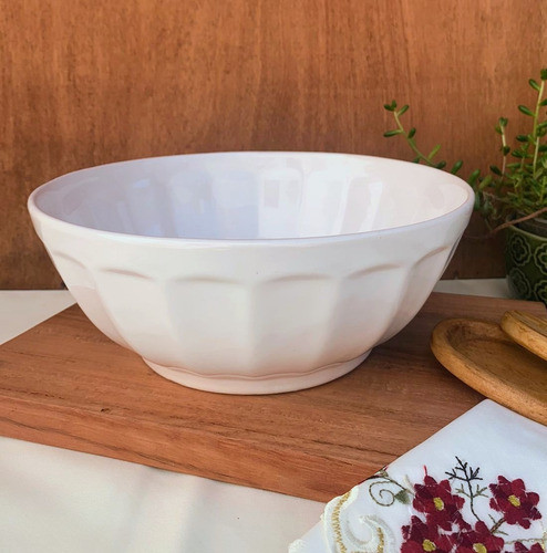Bowl X3 Grande Facetado Ensaladera Ceramica Blanco Vintash 1