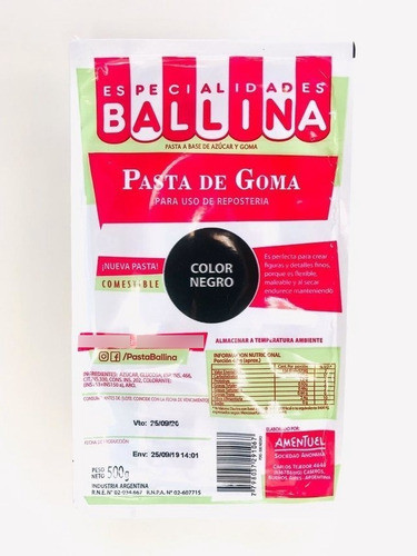 Pasta De Goma Color Negro Ballina 500grs 1