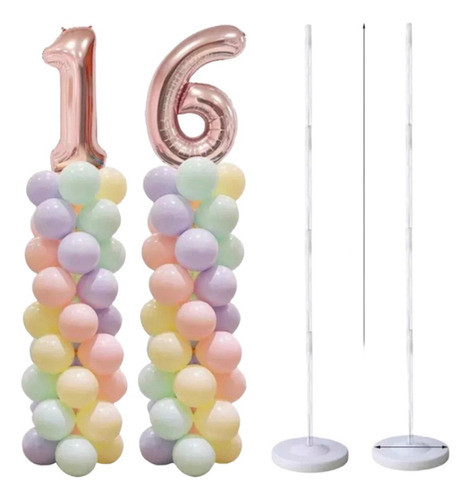 Pack 2 Soporte Para Globos + 64  Globos + 2números De 80cm 0