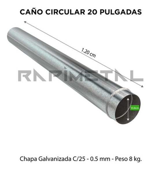 Caño Redondo Galvanizada 20 Pulgadas Tiraje Ventilacion 1