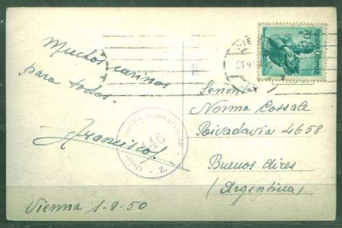 Austria 1950 Tarjeta Postal C/ Estamp Circulada Viena Bs As 1