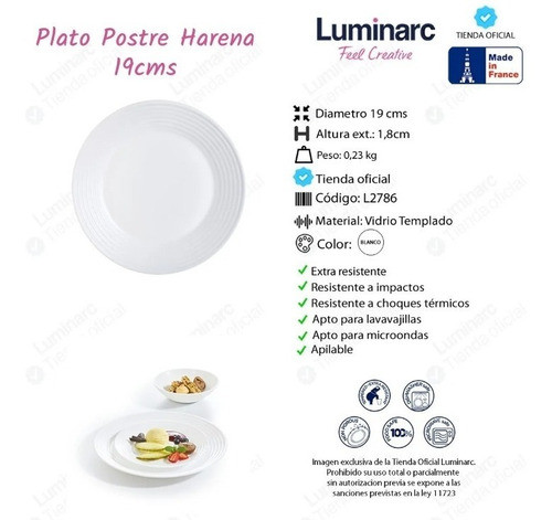 Set X 6 Plato Postre 19 Cm Luminarc Harena Vidrio Templado 1