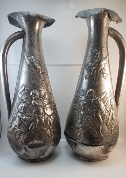 Muy Antigua Jarra De Metal Blanco Art Nouveau Querubin 0 Muy Antigua Jarra De Metal Blanco Art Nouveau Querubin 0