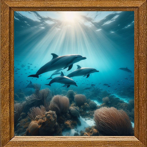 Cuadro Arte Digital Danza Con Delfines V2 50x50cm Única 0
