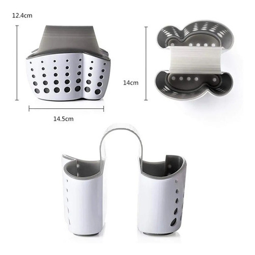 Porta Esponja Colgante Doble - Cocina  - Blanco Con Gris 1