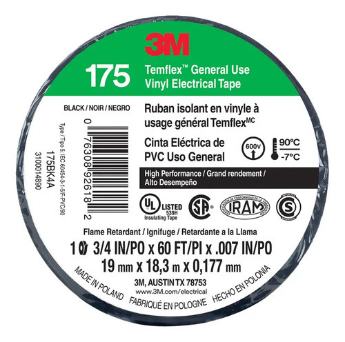 X5 Cinta Aislante Negra 3m Termflex 175 19mm X 18,3m 1