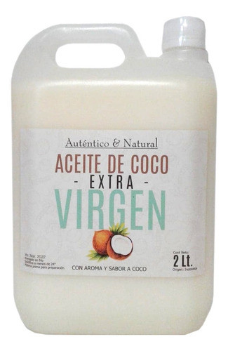 Aceite De Coco Neutro X 2 Lts. Puro Natural Prensado En Frio 1