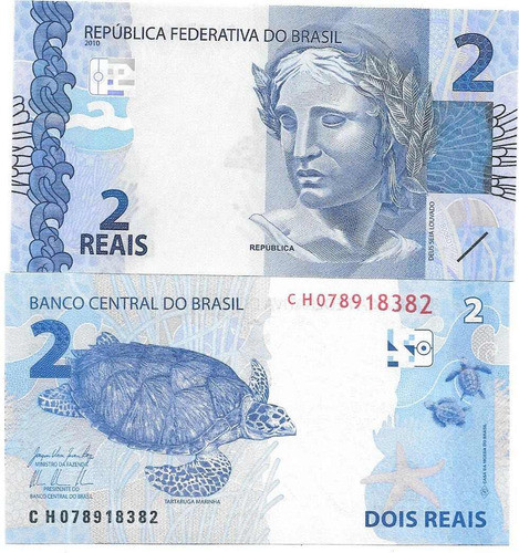 2 Billetes De Brasil 2 Y 5 Reales Año 2010 Tortuga Y Garza 0