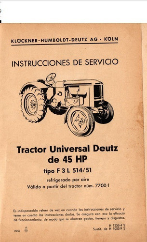 Manual Despiece Y Taller Tractor Deutz 45hp F3l 514 Aleman 1