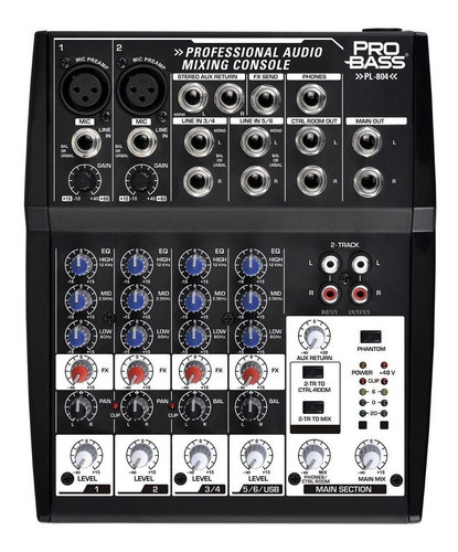 Consola Mixer Pro Bass 8 Canales Rca Eq 3 Bandas Pl 804 Usb 0