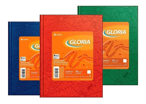 Gloria Cuaderno Tapa Dura Forrado 42 Hojas Rojo Verde Azul 1