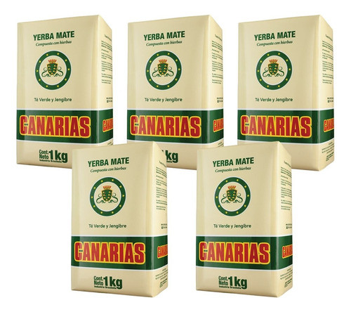 Yerba Mate Canarias Te Verde Y Jengibre 1kg Pack X5 0