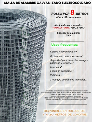 Malla Electrosoldada 10x10mm 50cm X 8mts Alambre Cerco 1