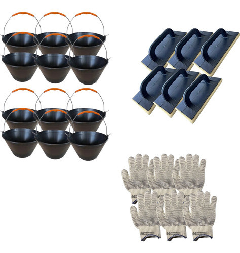 Combo 12u Balde Albañil 8l + Fratacho 25cm X6+ Par Guantes 6 0