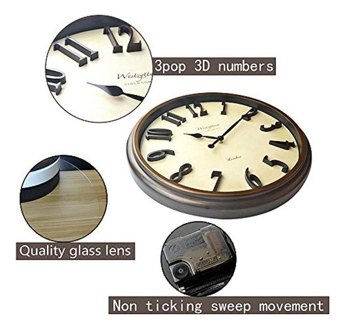 Westzytturm Reloj De Pared Grande Y Moderno Silencioso Sin T 1