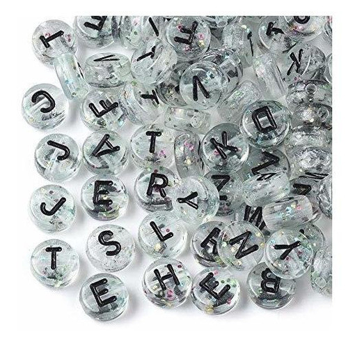 Cuentas Redondas Gliter Con Letras Negras X 200u  7mm 0