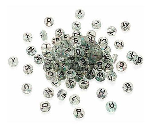 Cuentas Redondas Gliter Con Letras Negras X 200u  7mm 1