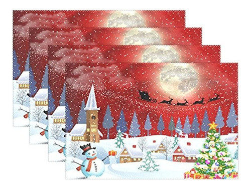Naanle Winter Holdiay Placemat Set De 6, Arbol De Navidad M 0