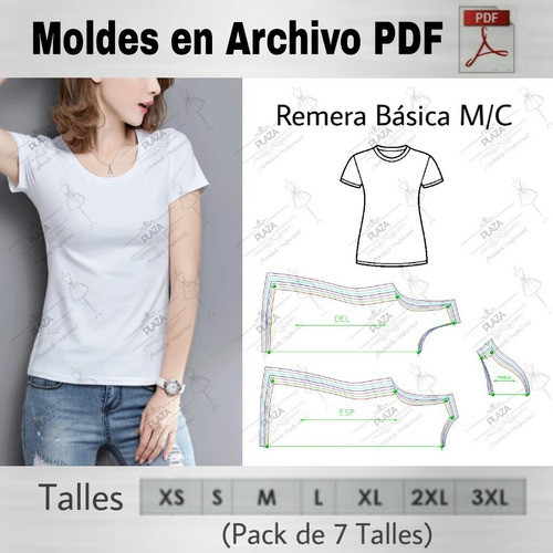 Moldes Patrones Imprimibles Remera Basica Mc Diy  Xs Al 3xl 1