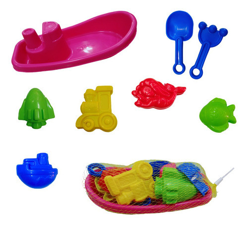 Set 8pz Playa Arena Molde Barco Rastrillo Pala Chico Niños 0