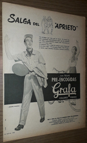 P510 Clipping Publicidad Ropa De Trabajo Tela Grafa Año 1955 0