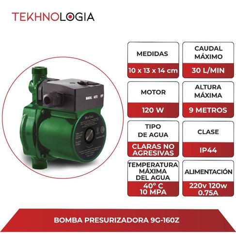 Bomba Presurizadora Elevadora Agua 30l 9m Alta Presión Wt 1
