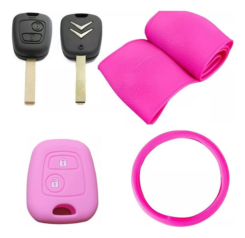 Cubre Volante + Funda Llave Silicona - Citroen C3 - Rosa 0