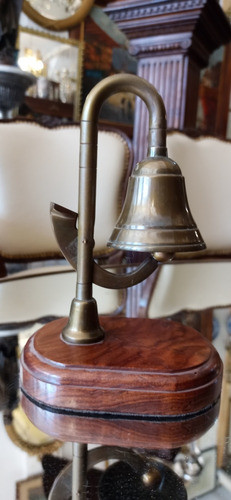 Antigua Campana Bronce Funcionando Base De Madera N583 1