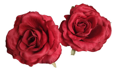 2 Rosas Flores Rojas En Tela Rigida C Hojas Diámetro 8,5 Cm 0