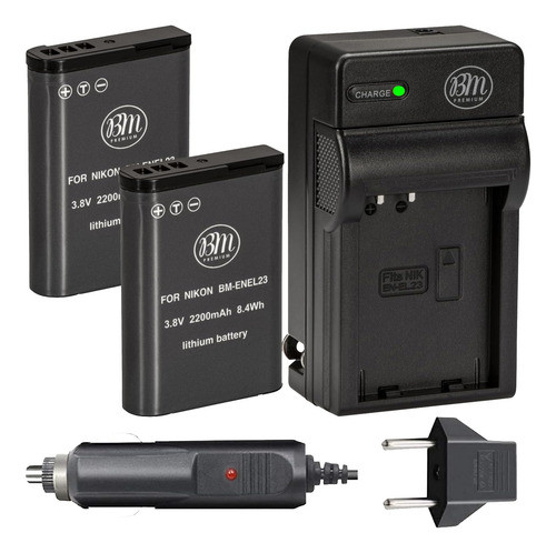 Bm Premium 2 Pack De Baterías En-el23 Y Cargador De Batería 1