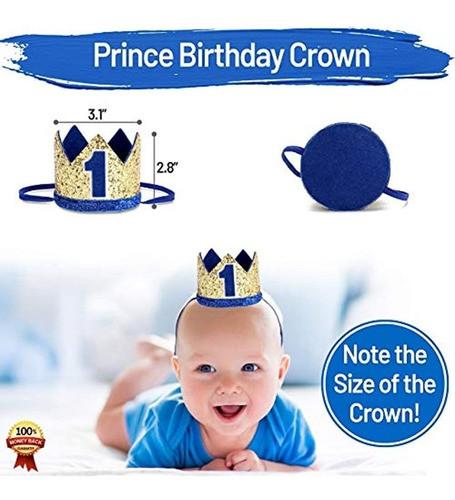 Bebé 1er Cumpleaños Niño Decoraciones Con Corona  Bebé Niño 1