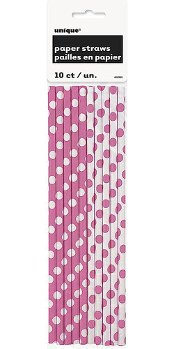 Pajitas De Papel De Lunares Rosa Caliente, 10ct 0