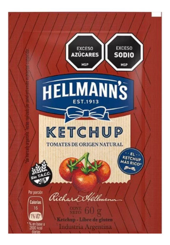 Ketchup Hellmanns Sobrecito Individual Aderezos Dp X60g 0