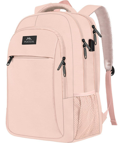 Matein Mochila Notebook Antirrobo Delgada Puerto Usb Rosa 0