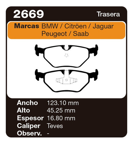 Pastillas Freno Traseras Saab 95 , 98/... - Pf 2669 1