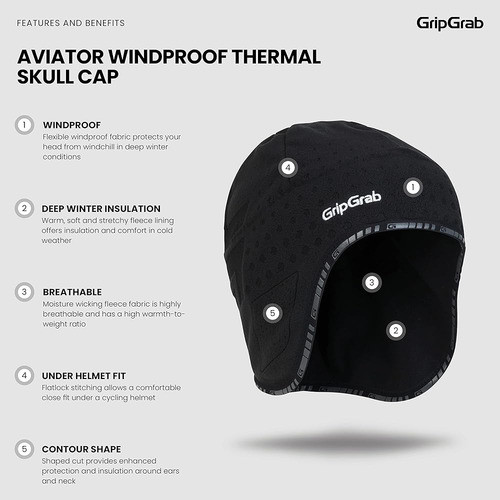 Gripgrab Aviator Gorra De Calavera Negra A Prueba De Viento 1