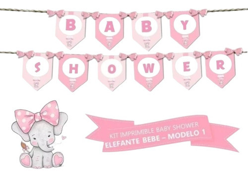 Kit Imprimible Candy Bar Baby Shower Elefante Bebe Nena Full 0