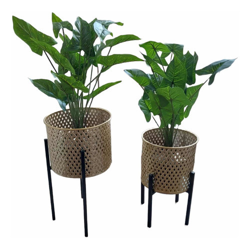 Porta Maceta Metálico Dorado Set X 2 Importado 0