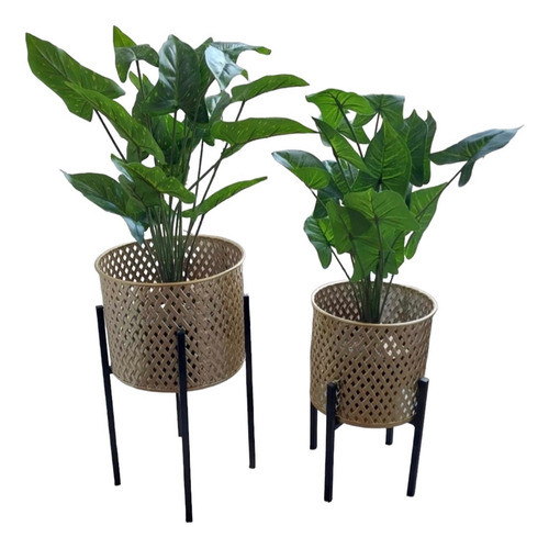 Porta Maceta Metálico Dorado Set X 2 Importado 0