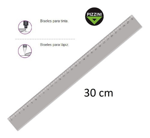 Regla Escuelita Pizzini 30cm Gris Humo Transparente Acrilico 1