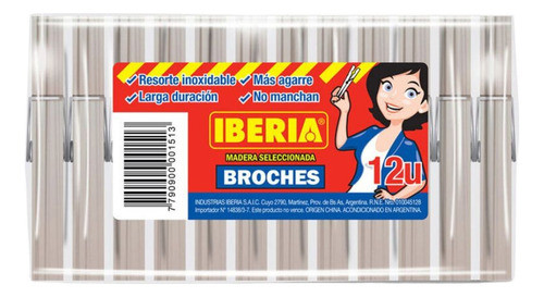 Broches De Madera Resorte Inoxidable Iberia X12 U - X 2u 1