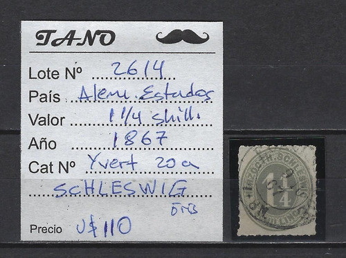 Lote2614 Alemania Schleswig 1 1/4s Año 1867 Yvert#20a Gris 0