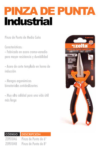 Pinza De Punta Industrial 8 Pulgadas Zelta X 6 Uni 1