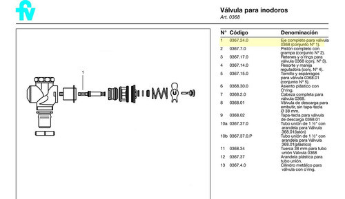 Repuesto Valvula Fv 0368 Eje 0367.24.0 1