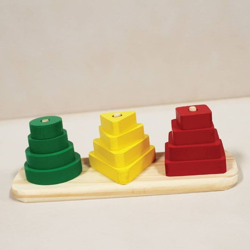 Torre Encastre X 3 Madera Didáctico Colores Geométricas 1