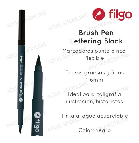 12 Marcador Brush Pen Punta Pincel Filgo Lettering Black 1
