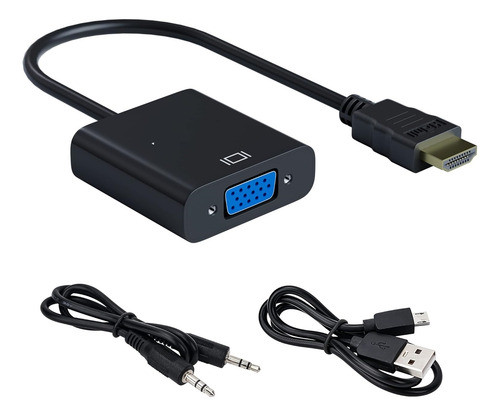 Adaptador Conversor Hdmi A Vga + Audio + Cable Alimentación 0