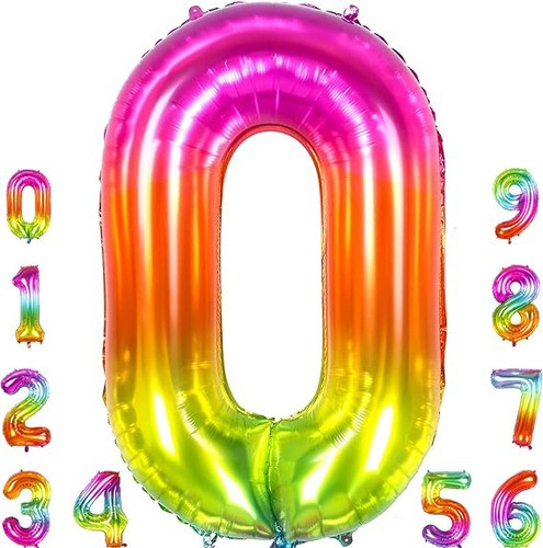 Globos Metalizados Numero -  Arcoiris - 1,06 Mts 0
