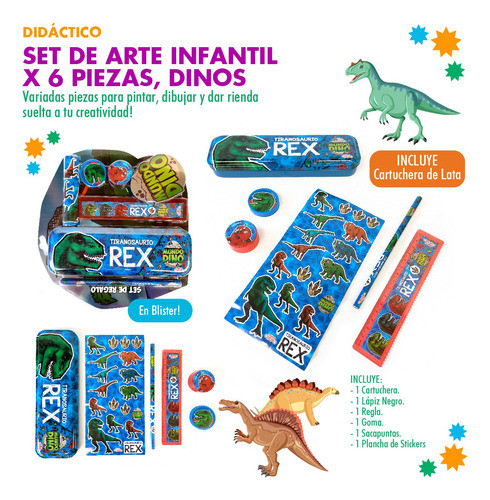 Set De Arte Con Cartuchera, 6pz Dino Cresko Personajes 12053 1